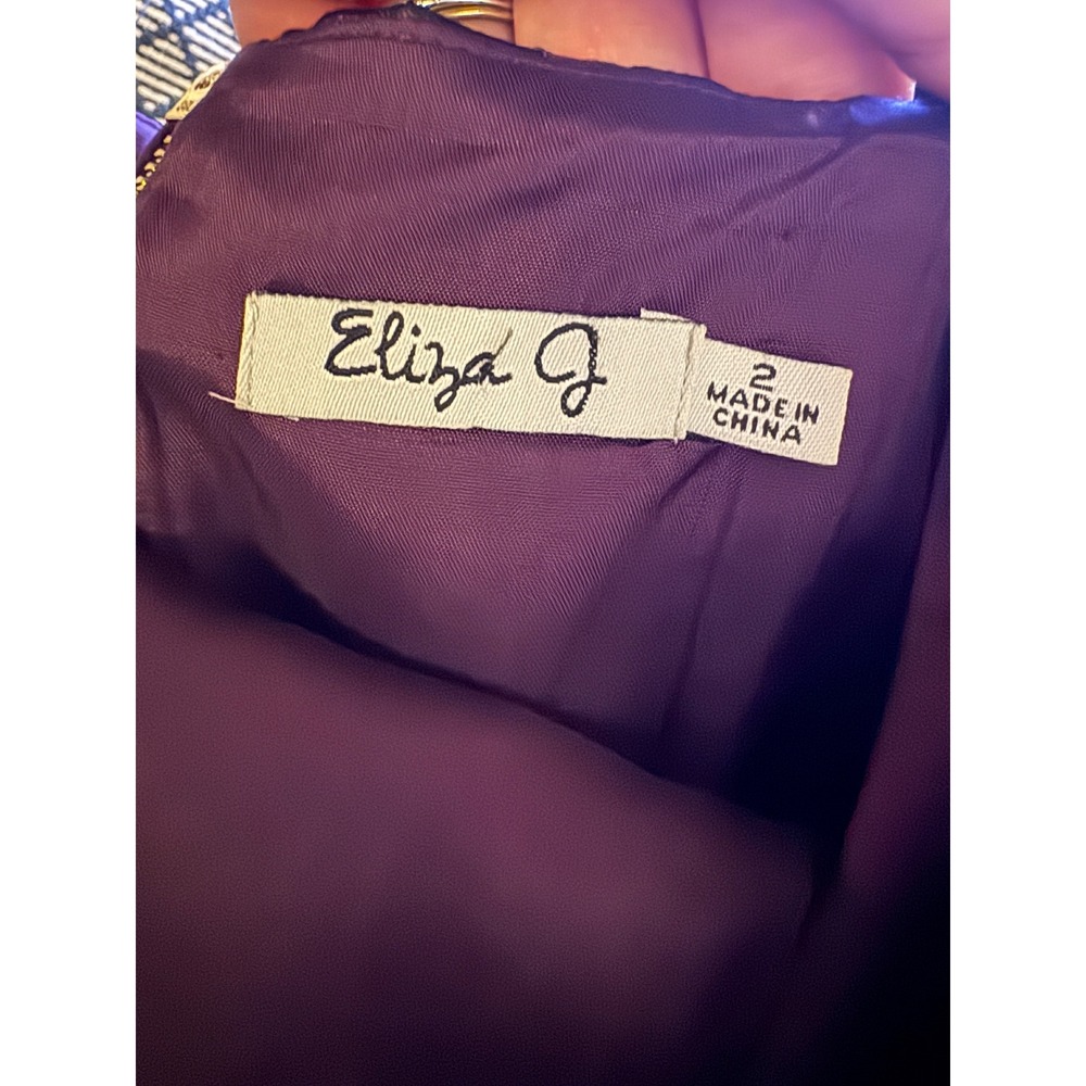 Eliza J Plum Purple Floral Jacquard Beaded Neck Fit and Flare Dress Size 2 - Picture 2 of 14